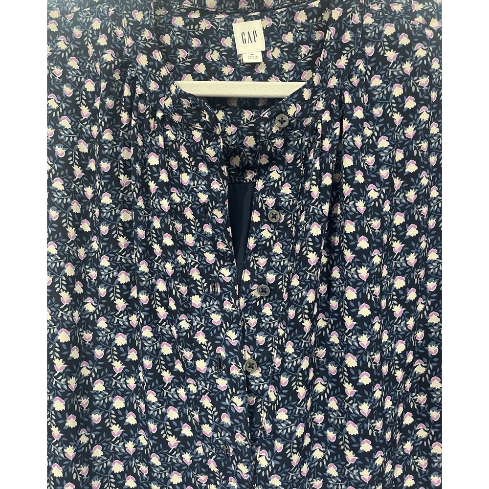 Gap Womens Navy Blue Floral Long Sleeve Button Front Shift Dress Size M - Picture 4 of 8